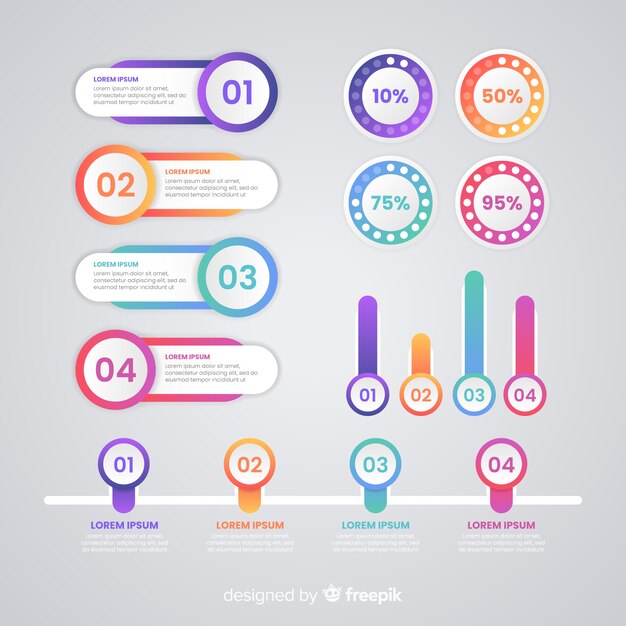 Colección de elementos de infografía degradados