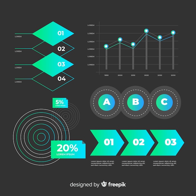 Colección de elementos de infografía degradados