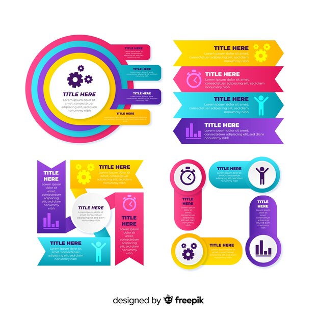 Colección de elementos de infografía degradados