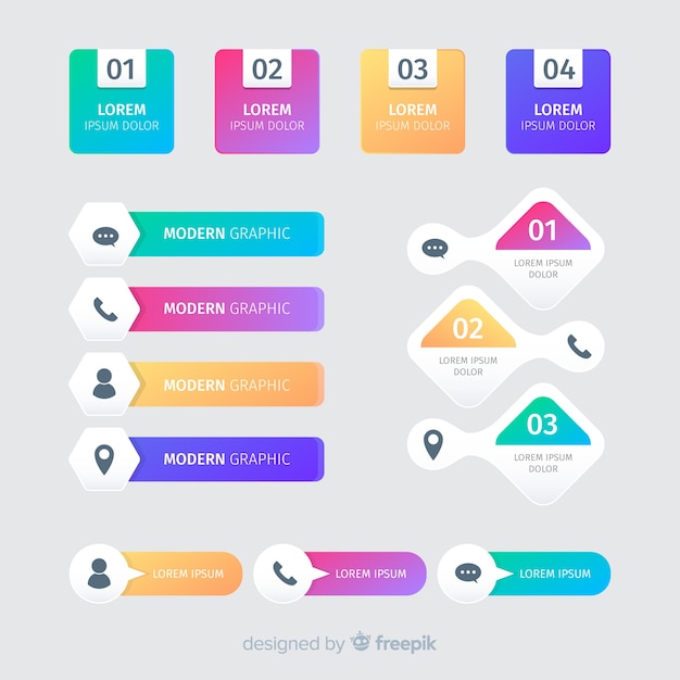 Colección de elementos de infografía degradados