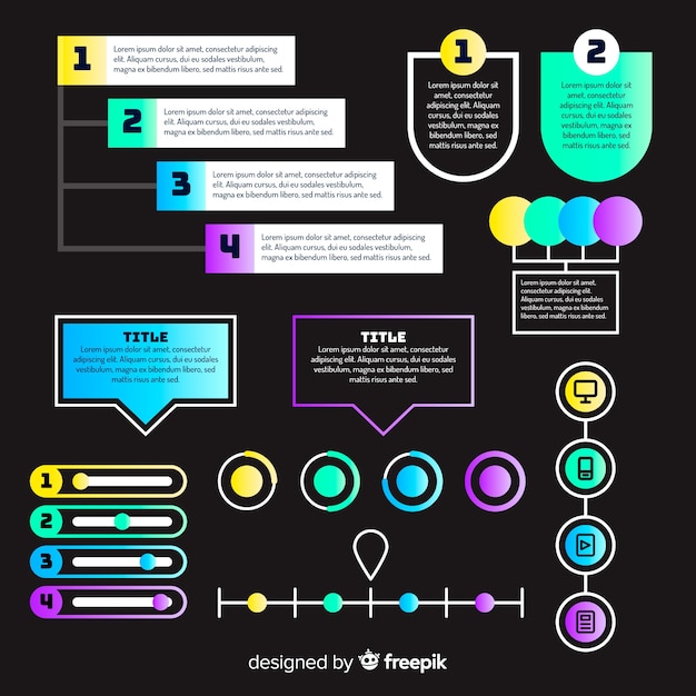 Colección de elementos de infografía degradados