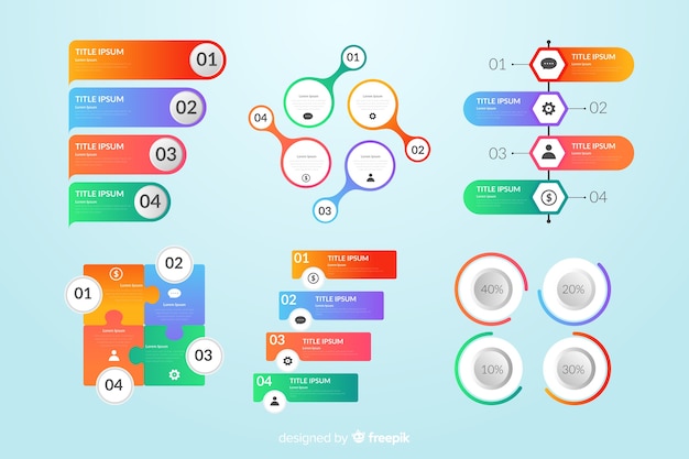 Colección de elementos de infografía degradados