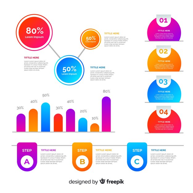 Colección de elementos de infografía degradados