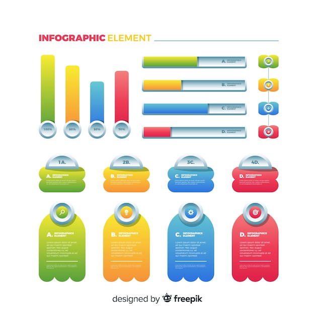 Colección de elementos de infografía degradados
