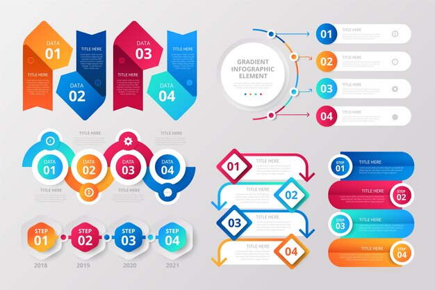 Colección de elementos de infografía degradados