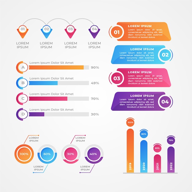 Colección de elementos de infografía degradados