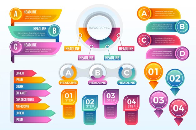 Colección de elementos de infografía degradados