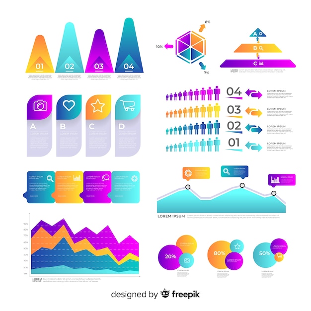 Colección de elementos de infografía degradados