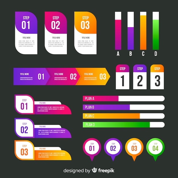 Colección de elementos de infografía degradados