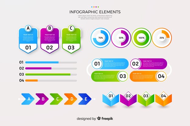 Colección de elementos de infografía degradados