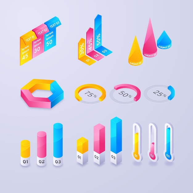 Colección de elementos de infografía degradados
