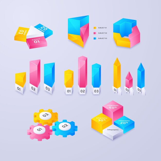 Colección de elementos de infografía degradados