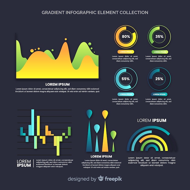 Colección de elementos de infografía con degradados