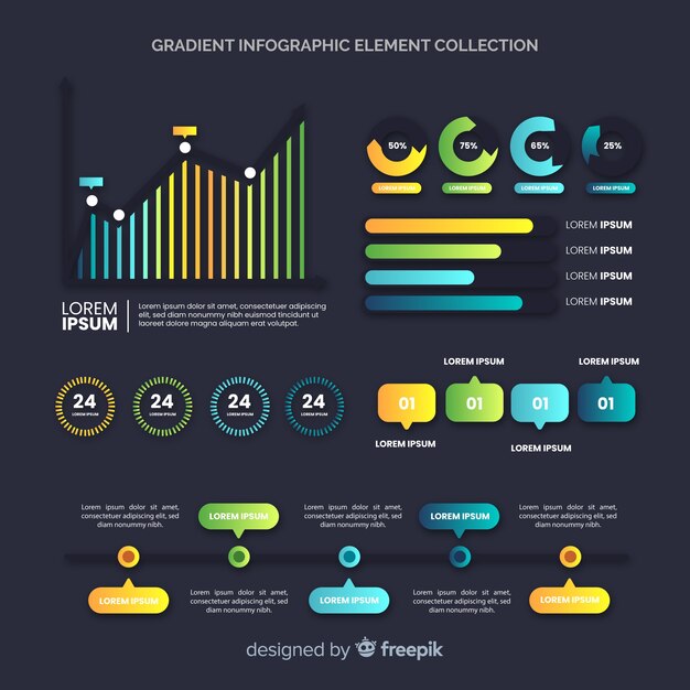 Colección de elementos de infografía con degradados