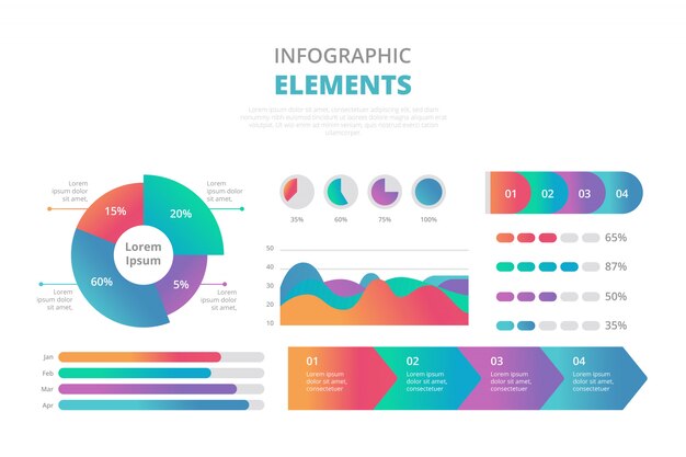 Colección de elementos de infografía degradados