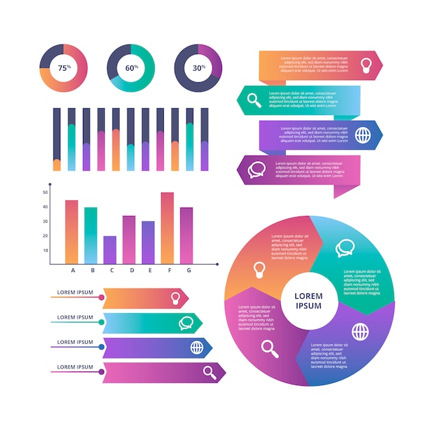 Colección de elementos de infografía degradados