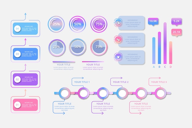 Vector gratuito colección de elementos de infografía en diseño plano