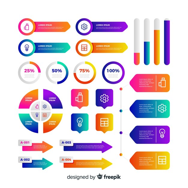 Colección de elementos de infografía empresarial gradiente
