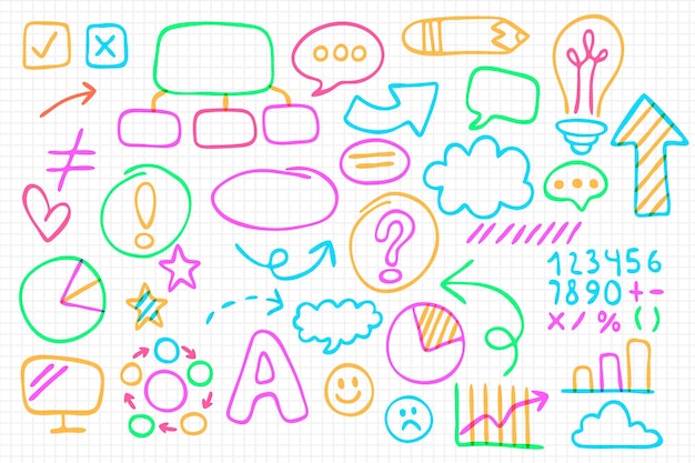 Colección de elementos de infografía escolar con marcadores de colores