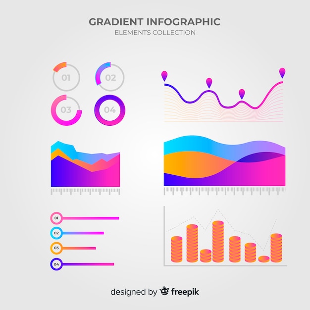 Colección de elementos de infografía con estilo de degradado