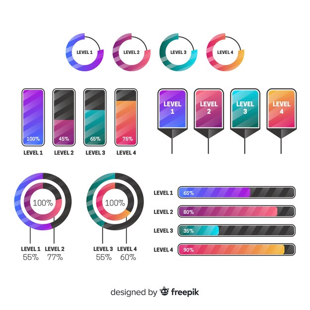 Colección de elementos de infografía en estilo degradado