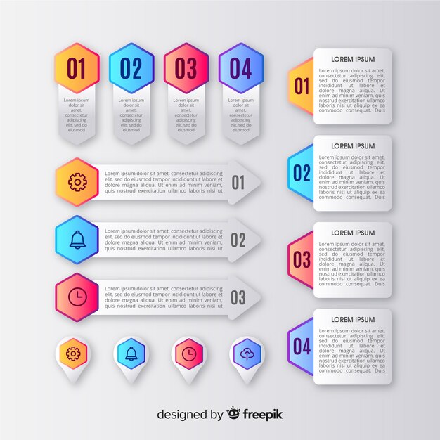 Colección de elementos de infografía en estilo degradado