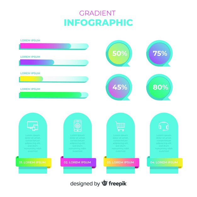 Colección de elementos de infografía en estilo degradado.