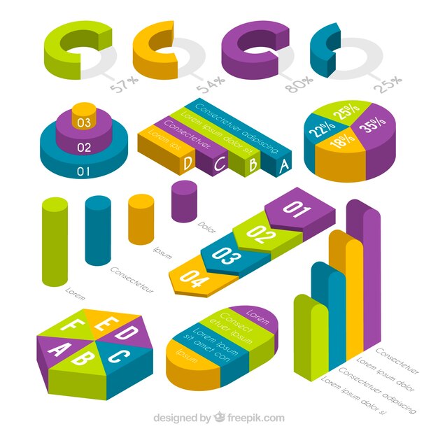 Colección de elementos de infografía en estilo isométrico