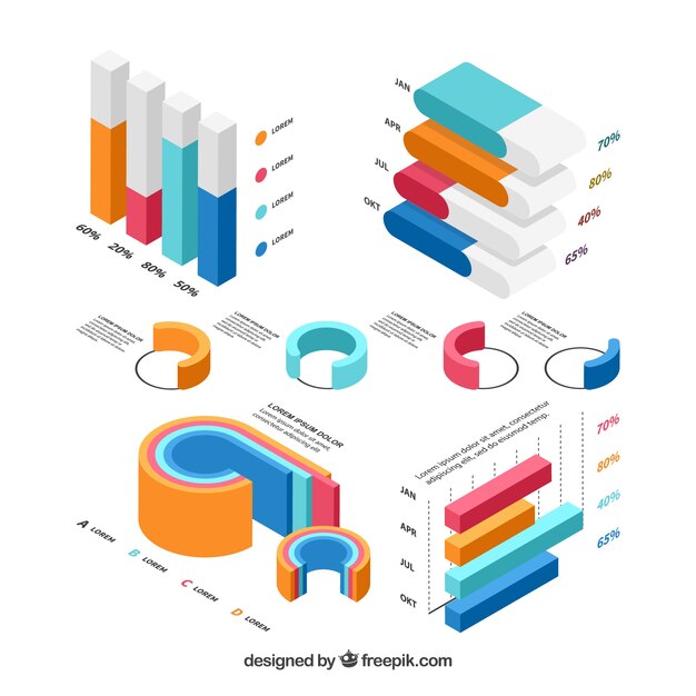 Colección de elementos de infografía en estilo isométrico