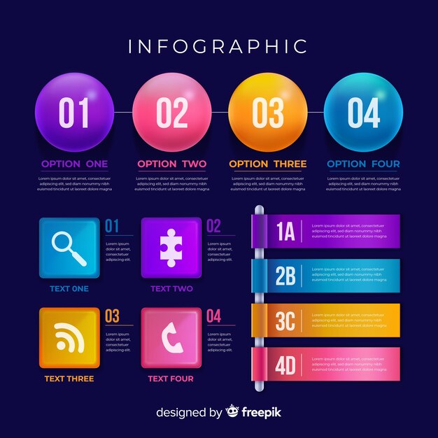 Colección de elementos de infografía en estilo realista de plástico brillante.