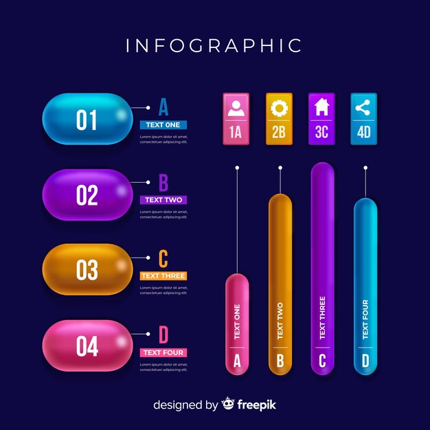 Colección de elementos de infografía en estilo realista de plástico brillante.