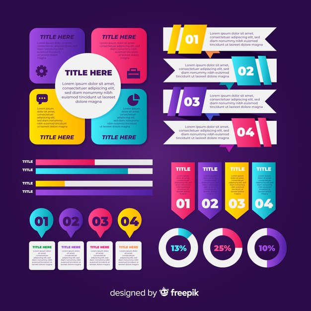Colección de elementos de infografía gradiente