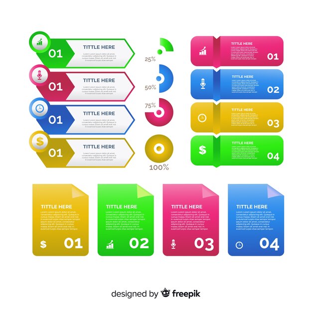 Colección de elementos de infografía gradiente