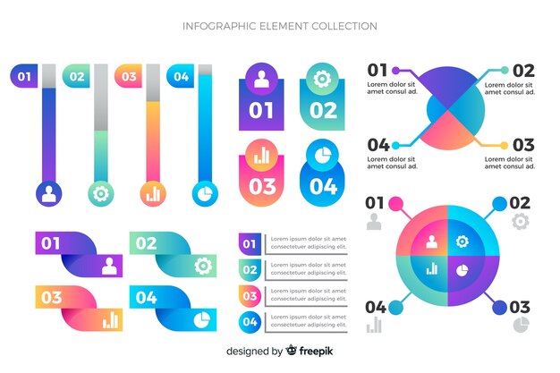 Colección de elementos de infografía gradiente