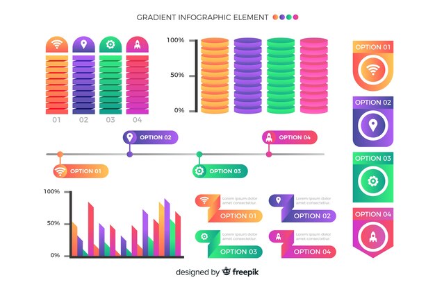 Colección de elementos de infografía gradiente