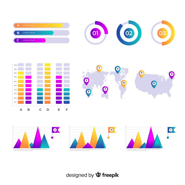 Colección de elementos de infografía gradiente