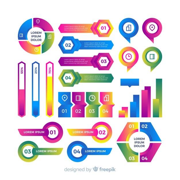 Colección de elementos de infografía gradiente