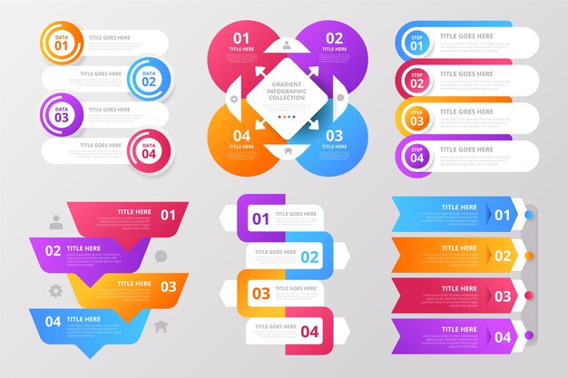 Colección de elementos de infografía gradiente