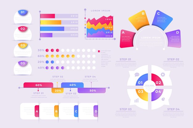Colección de elementos de infografía gradiente