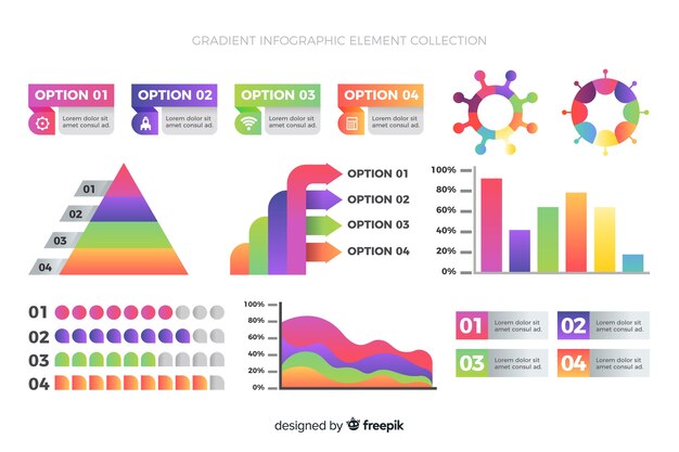 Colección de elementos de infografía gradiente