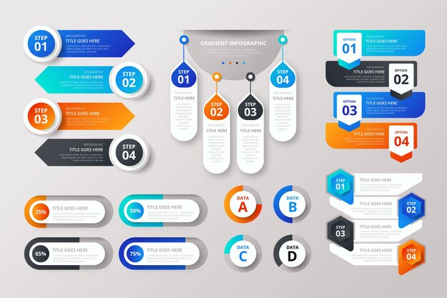 Colección de elementos de infografía gradiente