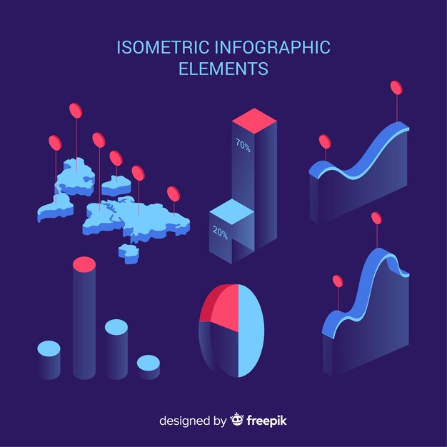Colección elementos infografía isométricos
