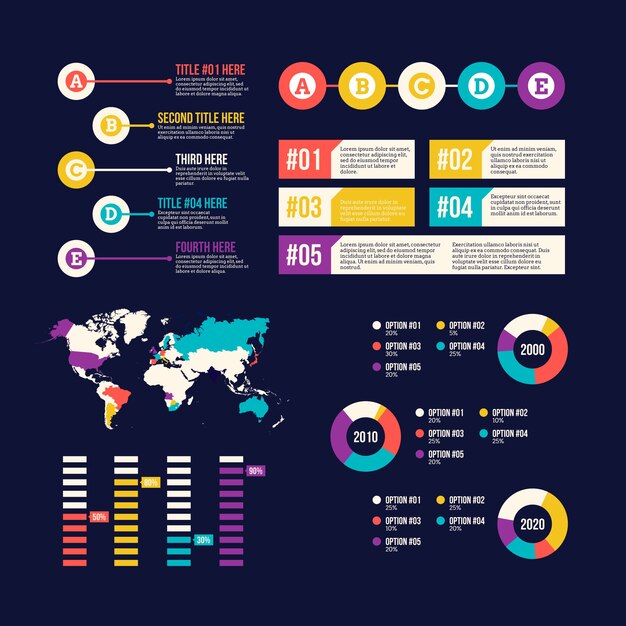 Colección de elementos de infografía y mapa mundial