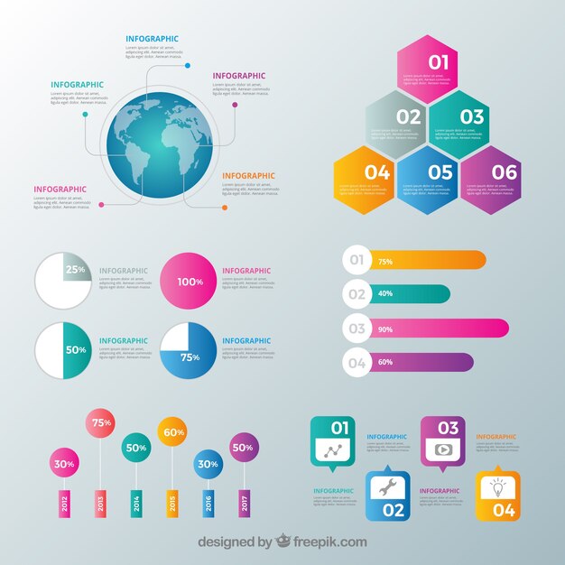 Colección de elementos de infografía con muchos colores