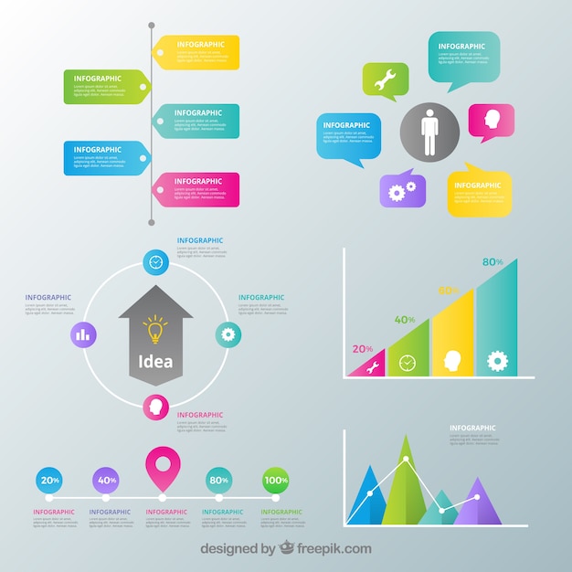 Colección de elementos de infografía con muchos colores