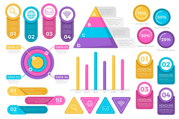 Colección de elementos de infografía plana