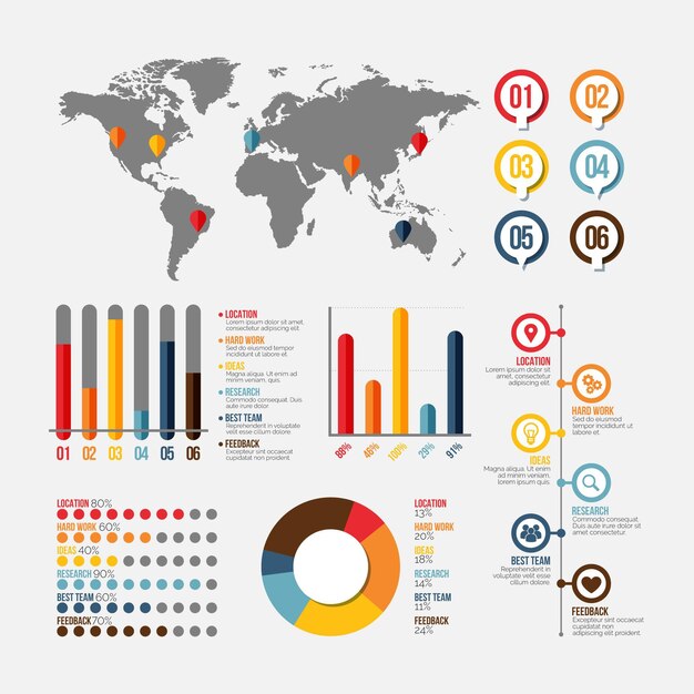 Colección de elementos de infografía plana