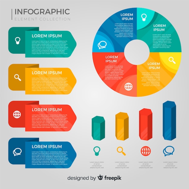 Colección de elementos de infografías en diseño plano
