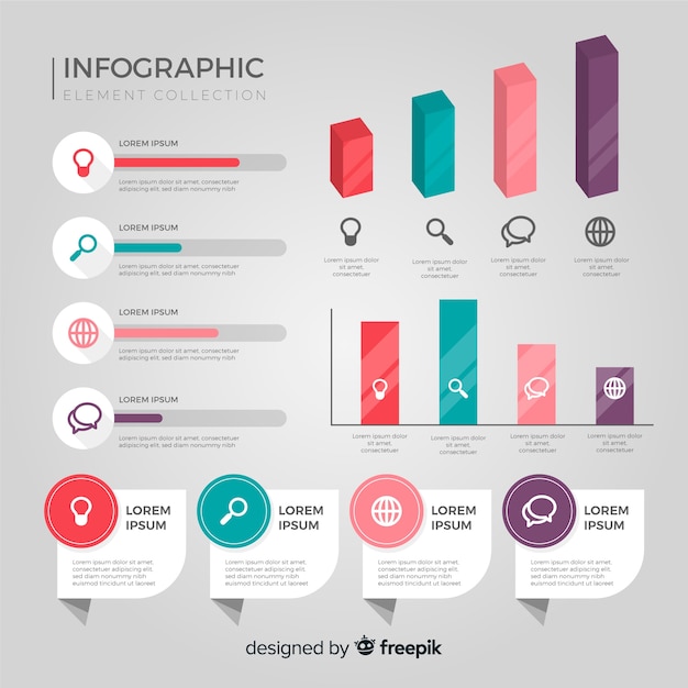 Colección de elementos de infografías en diseño plano