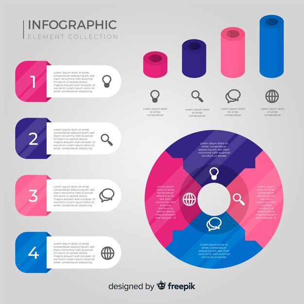 Colección de elementos de infografías en diseño plano